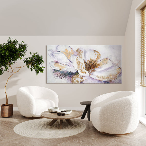 Painting "Golden Peony" - an elegant flower with white and gold