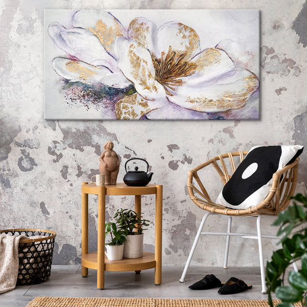 Painting "Golden Peony" - an elegant flower with white and gold