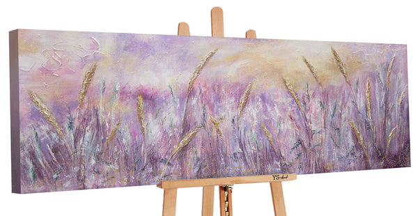 The painting "Morning Dew" is a delicate landscape with spikelets at dawn.