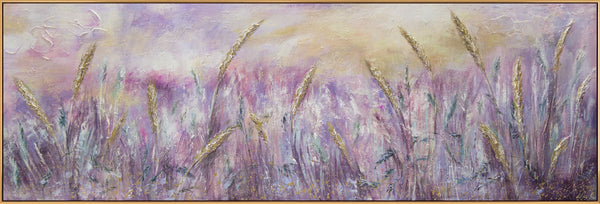 The painting "Morning Dew" is a delicate landscape with spikelets at dawn.
