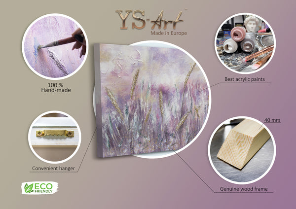 The painting "Morning Dew" is a delicate landscape with spikelets at dawn.