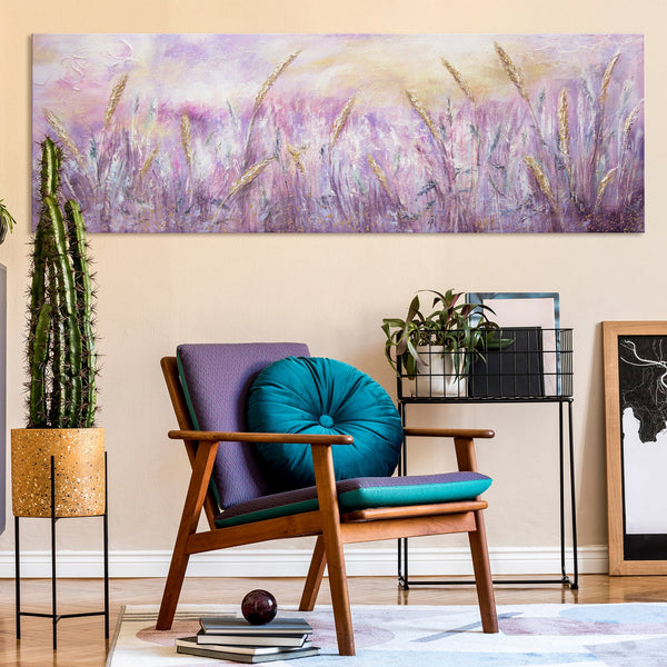 The painting "Morning Dew" is a delicate landscape with spikelets at dawn.