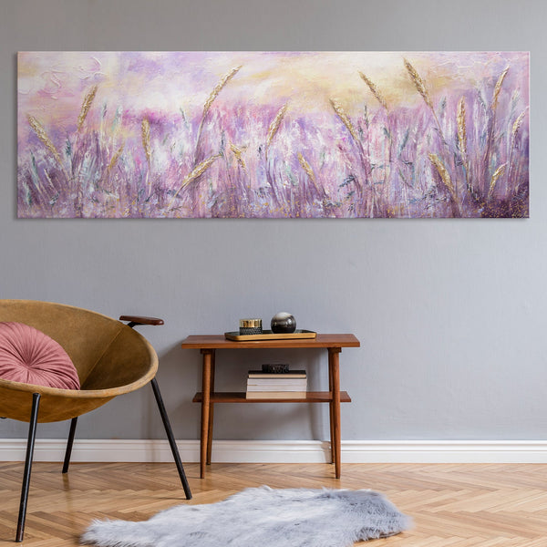 The painting "Morning Dew" is a delicate landscape with spikelets at dawn.