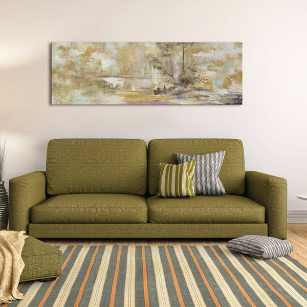 The painting "Relax" is a calm landscape with a boat against a background of nature