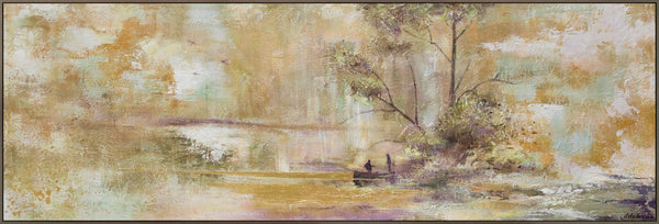 The painting "Relax" is a calm landscape with a boat against a background of nature