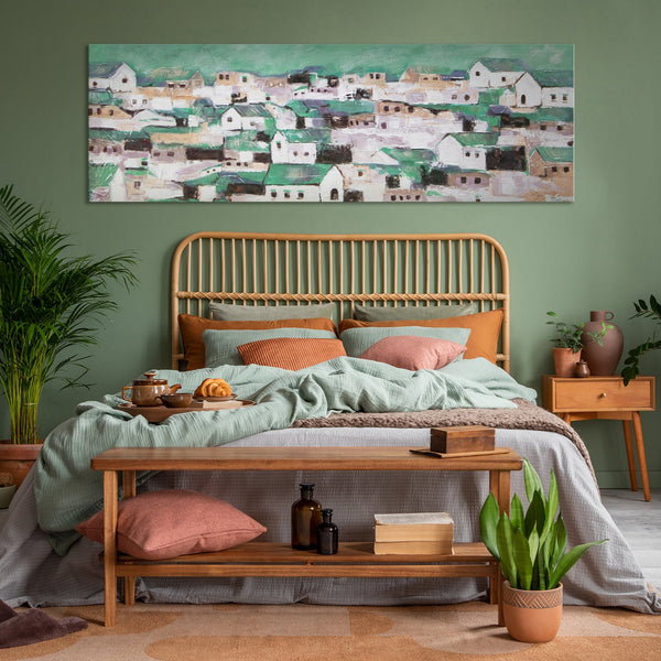 The painting "Southern Quarter" is an abstract scene with city buildings