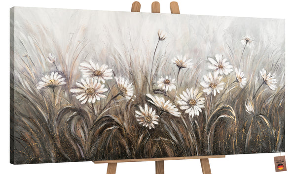 The painting "Daisies" is a delicate floral abstraction in neutral tones.