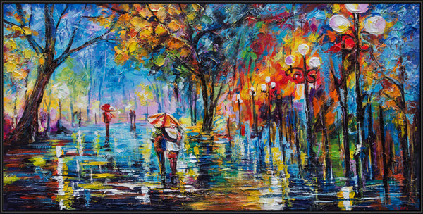 The painting "Autumn Alley" is a bright urban scene in expressive colors