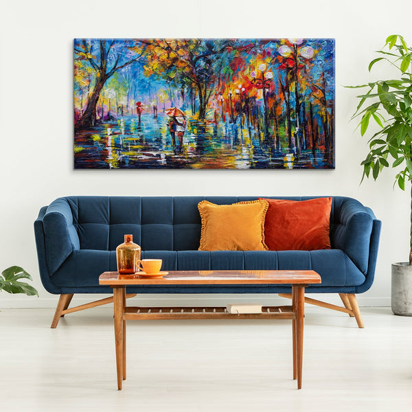 The painting "Autumn Alley" is a bright urban scene in expressive colors