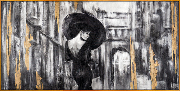 The painting "Film" - a female silhouette in a monochrome palette
