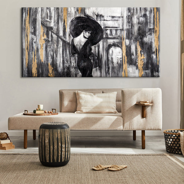 The painting "Film" - a female silhouette in a monochrome palette