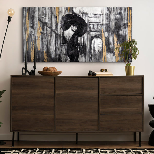 The painting "Film" - a female silhouette in a monochrome palette