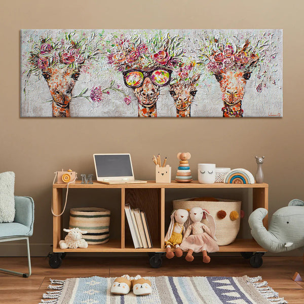The painting "Giraffes" is a bright subject for an interior with a mood