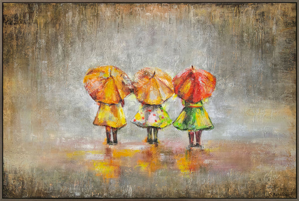 The painting "Summer Rain" is a warm story scene with children