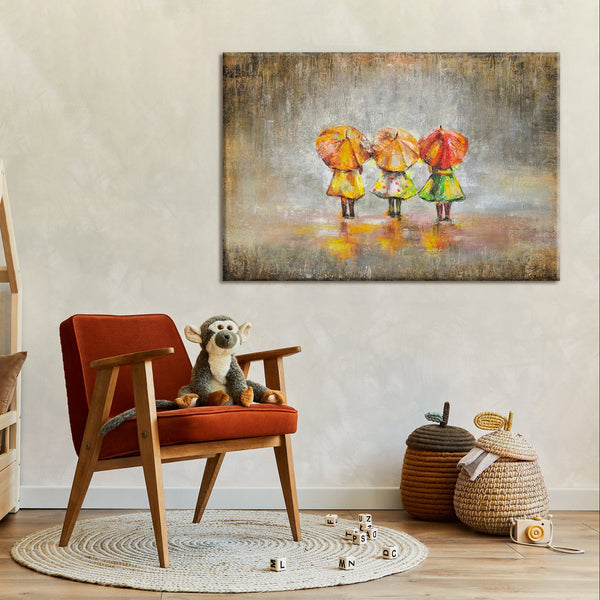 The painting "Summer Rain" is a warm story scene with children