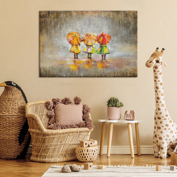 The painting "Summer Rain" is a warm story scene with children