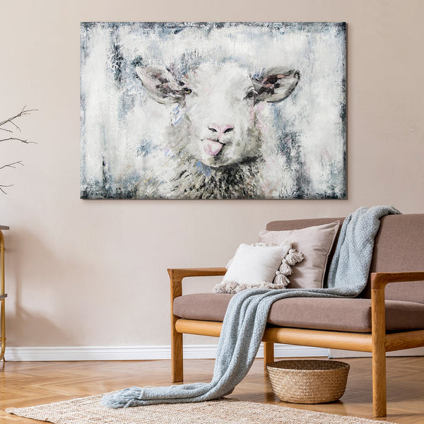 The painting "Happy Sheep" is an accent for the interior with humor