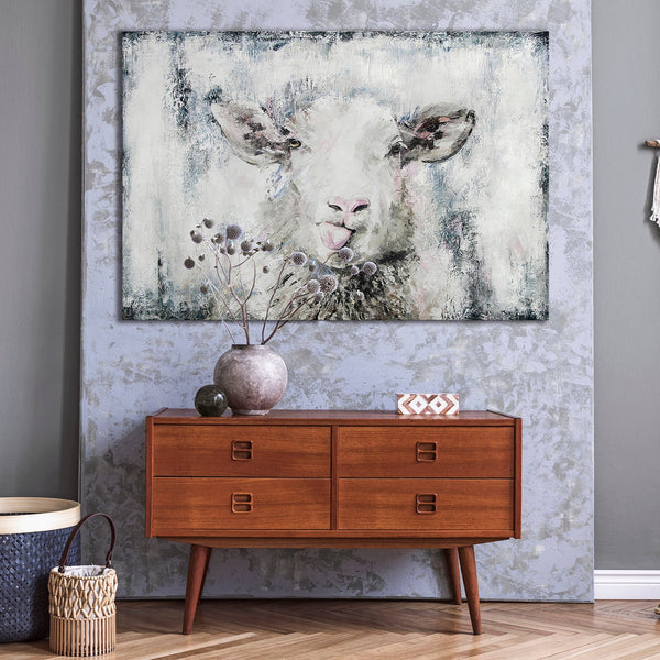 The painting "Happy Sheep" is an accent for the interior with humor