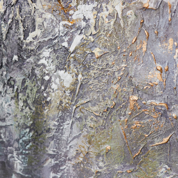 The painting "Fragment" is a play of textures and metallic accents
