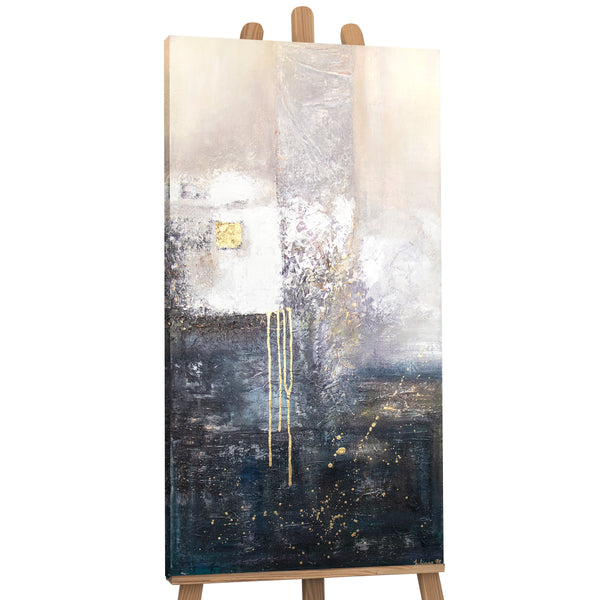 The painting "Fragment" is a play of textures and metallic accents
