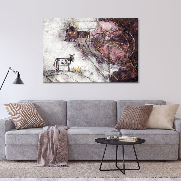 The painting "An Interesting Story" is a surrealistic plot in pastel colors