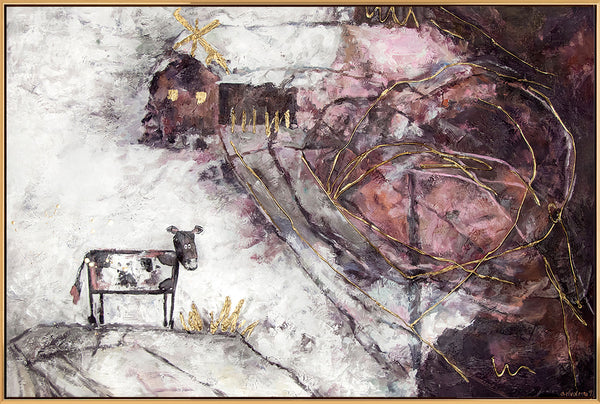 The painting "An Interesting Story" is a surrealistic plot in pastel colors
