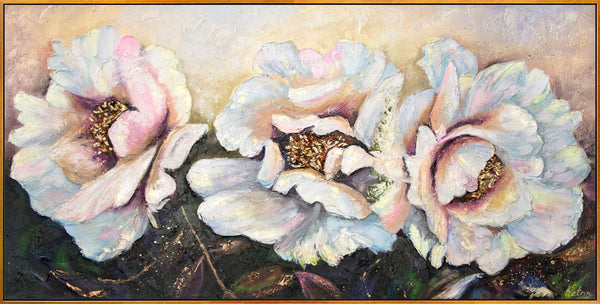 The painting "Peonies" - lush flowers in a delicate golden hue