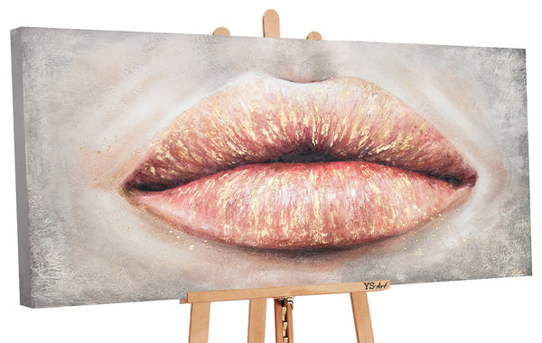 Painting "Kiss" - expressive lips on a textured background