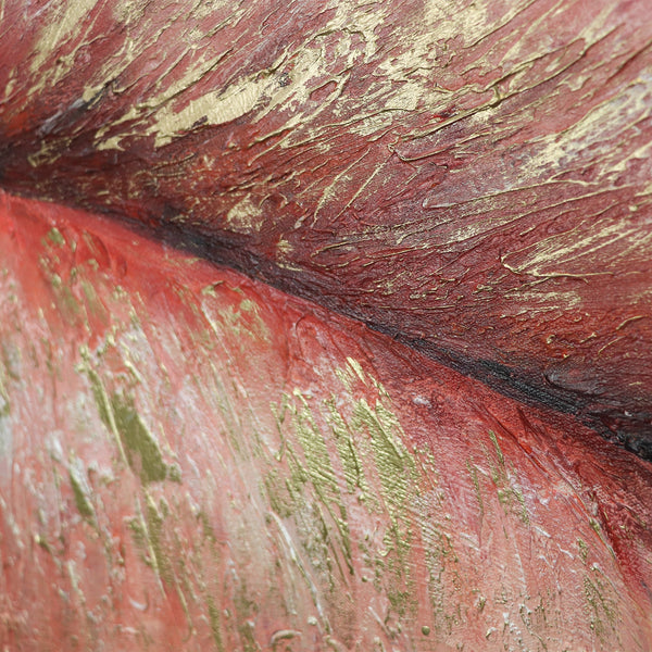 Painting "Kiss" - expressive lips on a textured background
