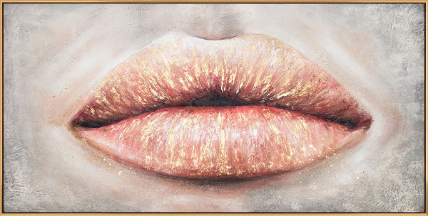 Painting "Kiss" - expressive lips on a textured background