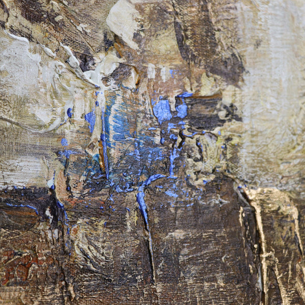 The painting "Ultramarine" is an abstract depth in a blue-gold palette