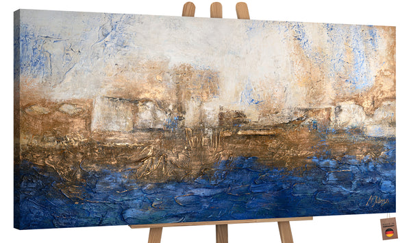 The painting "Ultramarine" is an abstract depth in a blue-gold palette