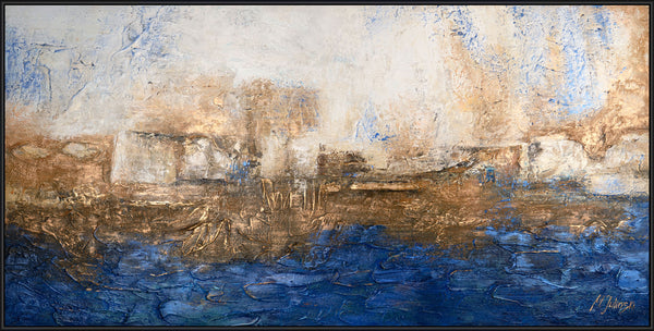 The painting "Ultramarine" is an abstract depth in a blue-gold palette