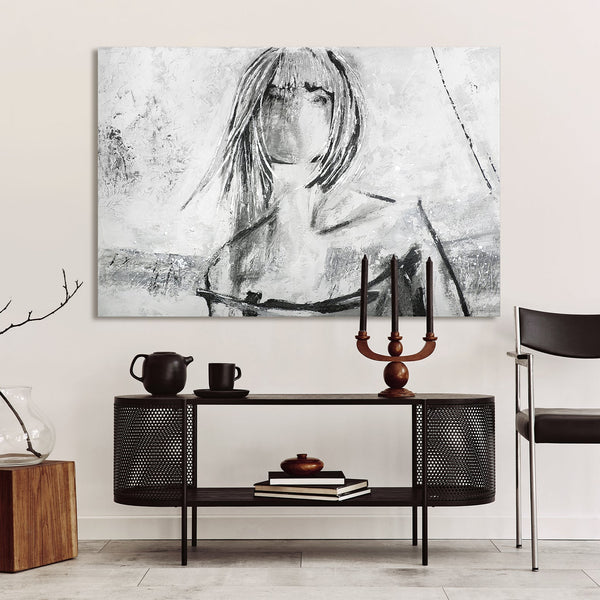 The painting "Charm" is a modern female figure in a minimalist style