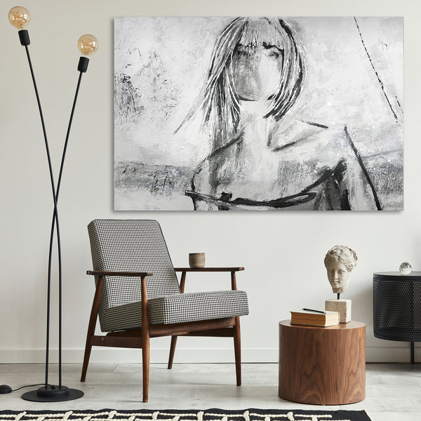 The painting "Charm" is a modern female figure in a minimalist style