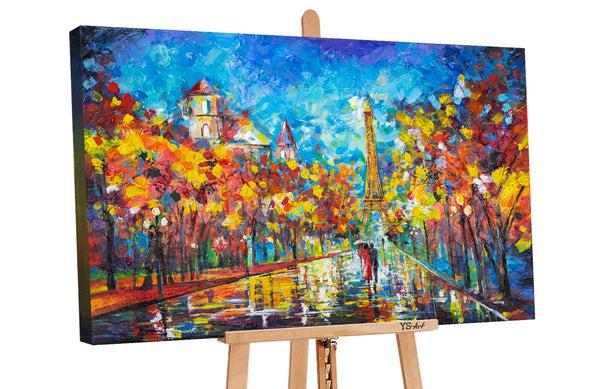 The painting "Evening in Paris" is a bright cityscape with the Eiffel Tower