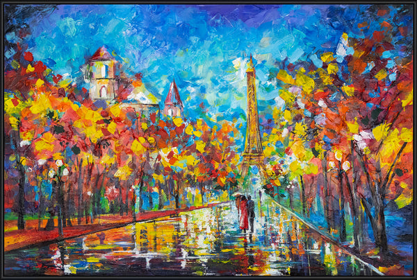 The painting "Evening in Paris" is a bright cityscape with the Eiffel Tower