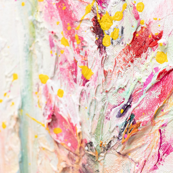 The painting "July" is a bright field in pink tones
