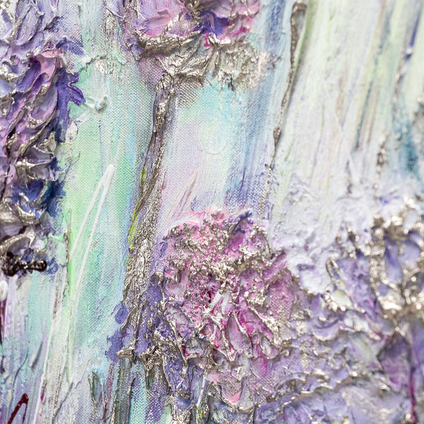 Painting "Wildflowers" - textured pastel in pink and purple tones