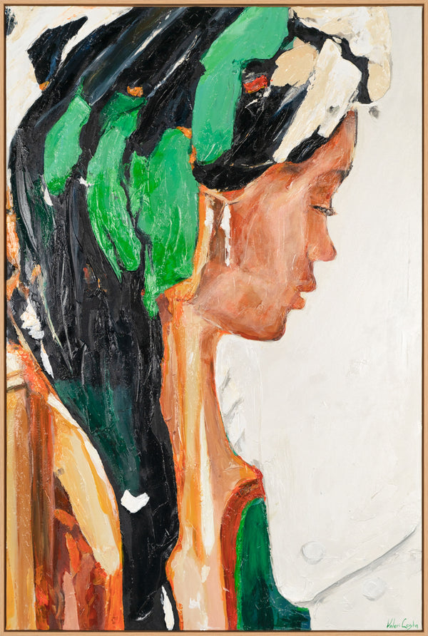 The painting "Mysterious Profile" is a portrait abstraction in rich colors