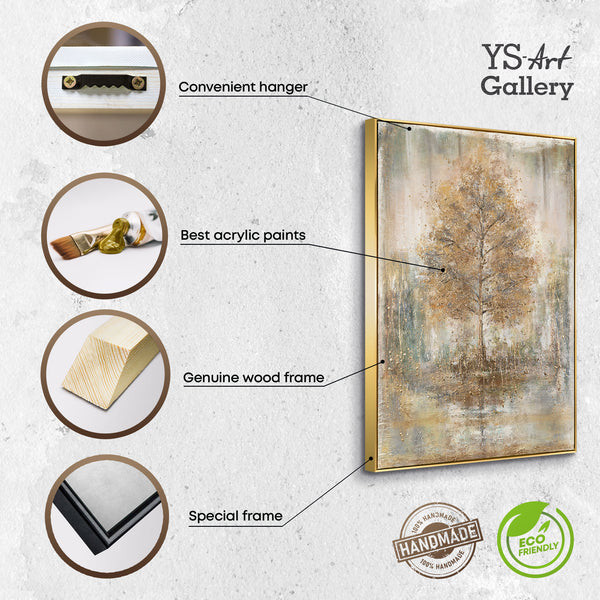 The painting "Melody of Solitude" is a vertical textural work with golden wood