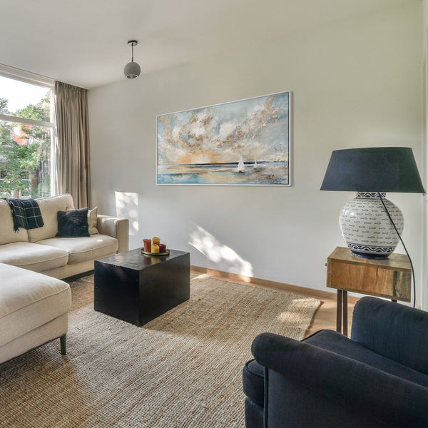 The painting "Sea Calm" is a horizontal abstraction with a marine theme.