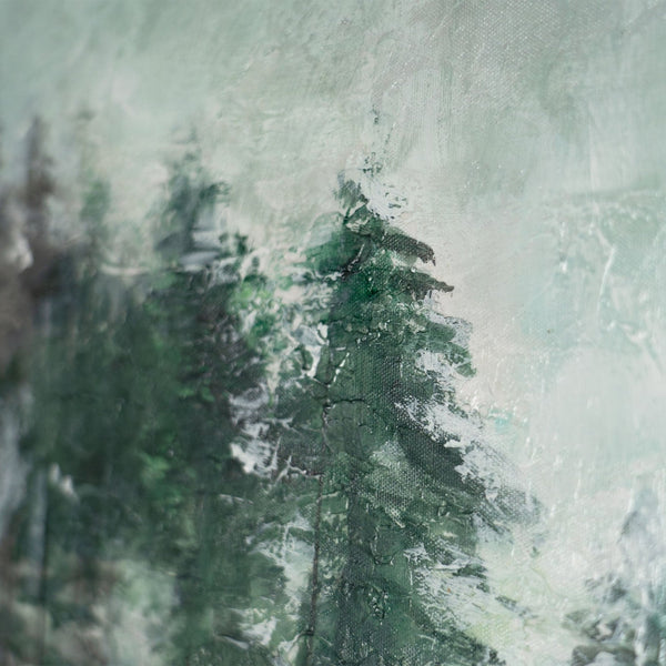 The painting "Dawn Forest" is a misty inspiration with reflection