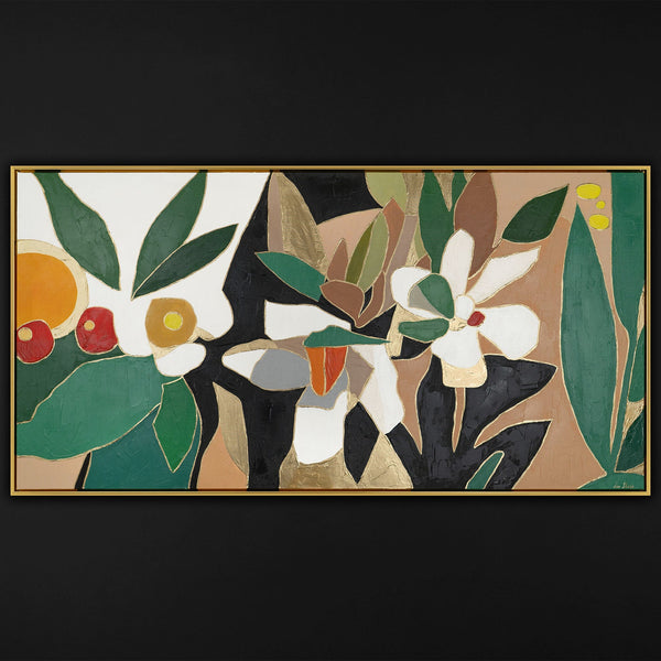 The painting "Garden Accents" is a modern floral composition in flat-design style