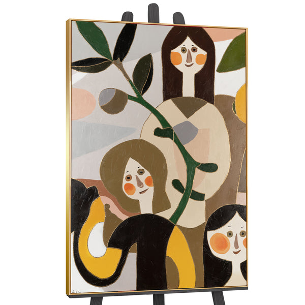 The painting "Soft Voices" is a modern abstract figurative composition