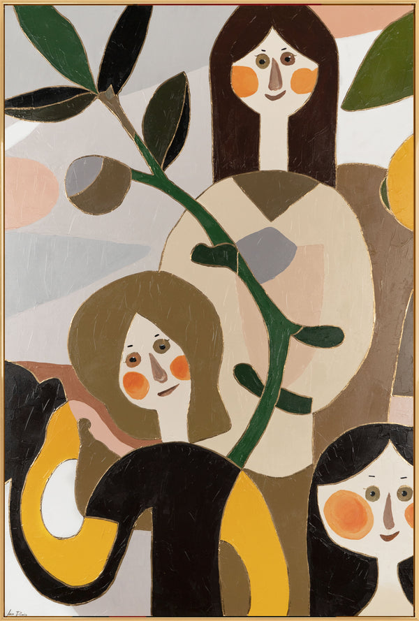 The painting "Soft Voices" is a modern abstract figurative composition