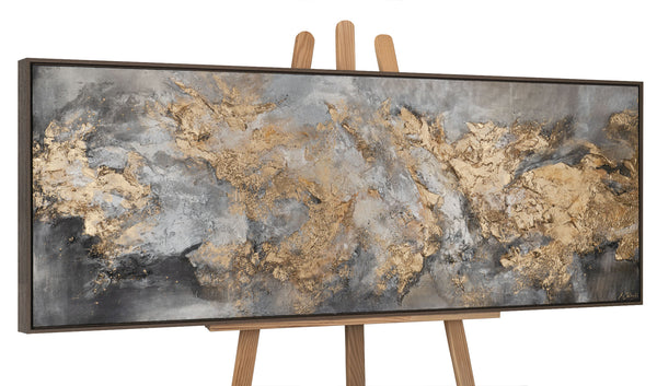 The painting "Morphology of Light" is an abstraction in gold and fog.