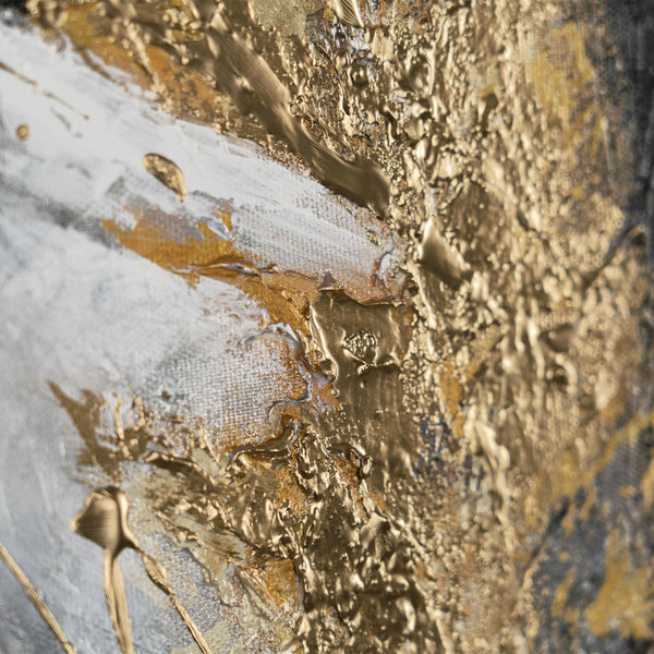 The painting "Golden Stream" is a luxurious abstraction in a horizontal format