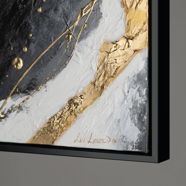 The painting "Golden Stream" is a luxurious abstraction in a horizontal format
