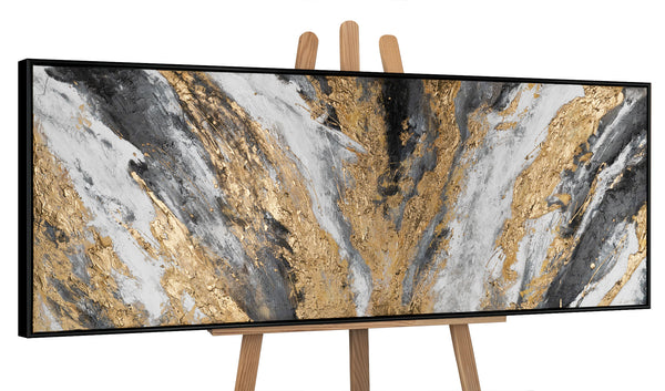 The painting "Golden Stream" is a luxurious abstraction in a horizontal format